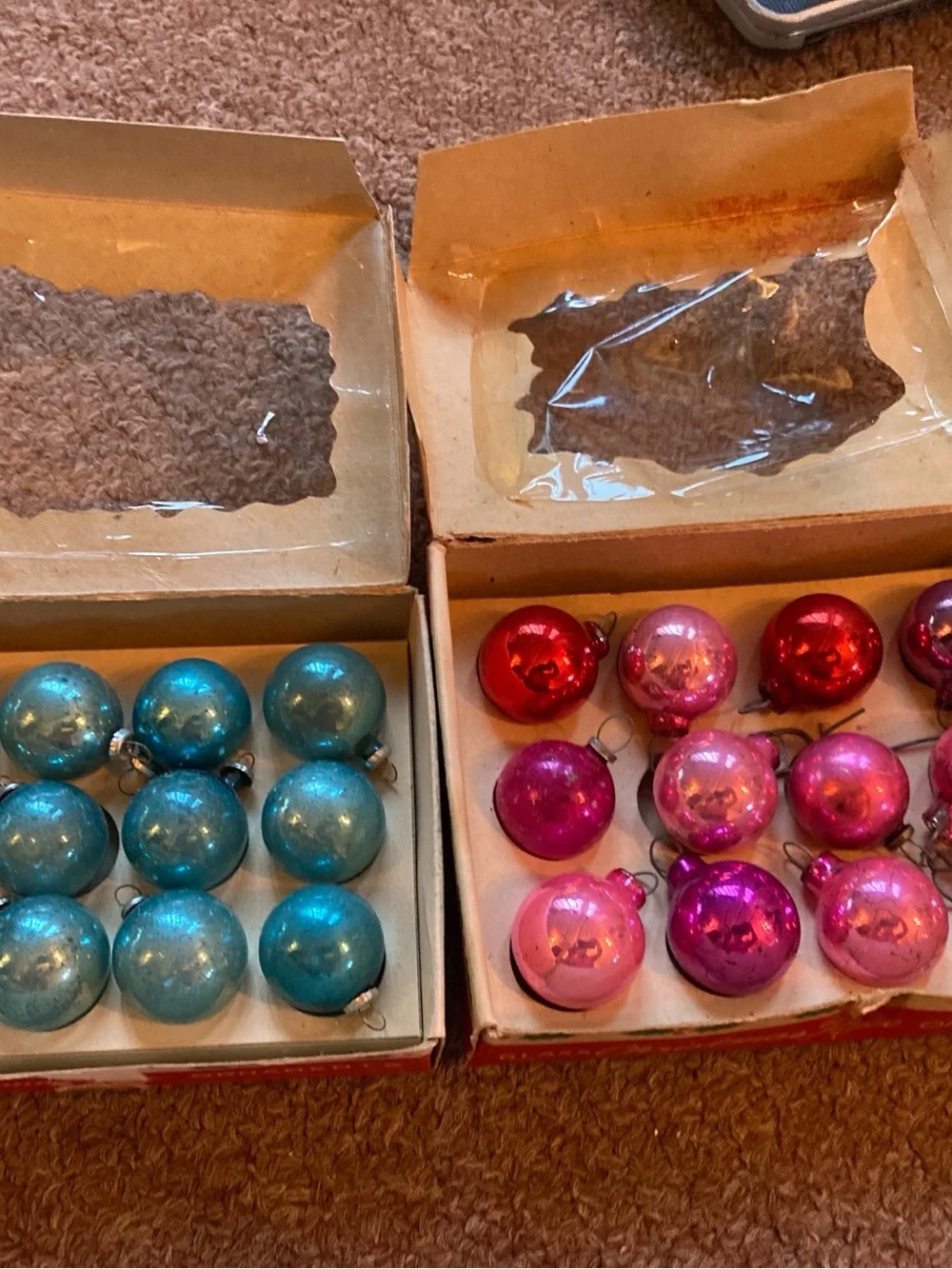 Vintage antique feather tree ornaments with box 2 sets